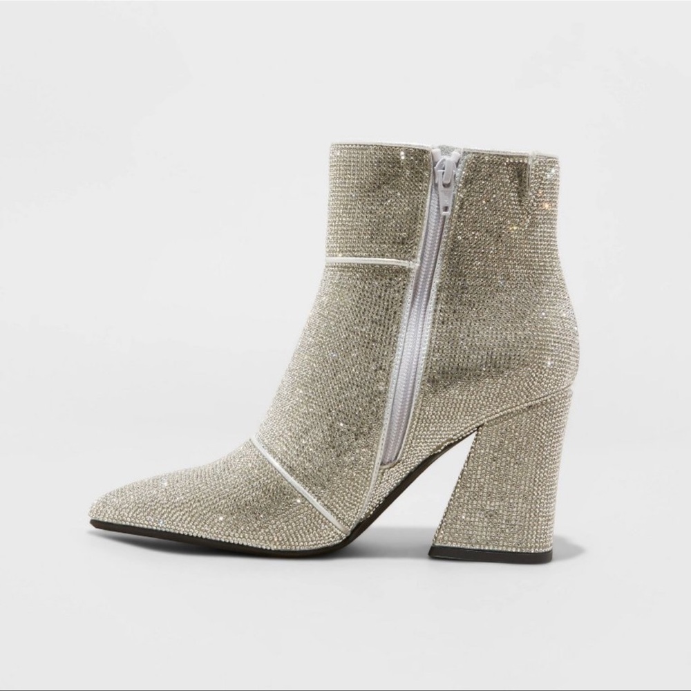 Silver Rhinestone Ankle Boots - Picture 2 of 4